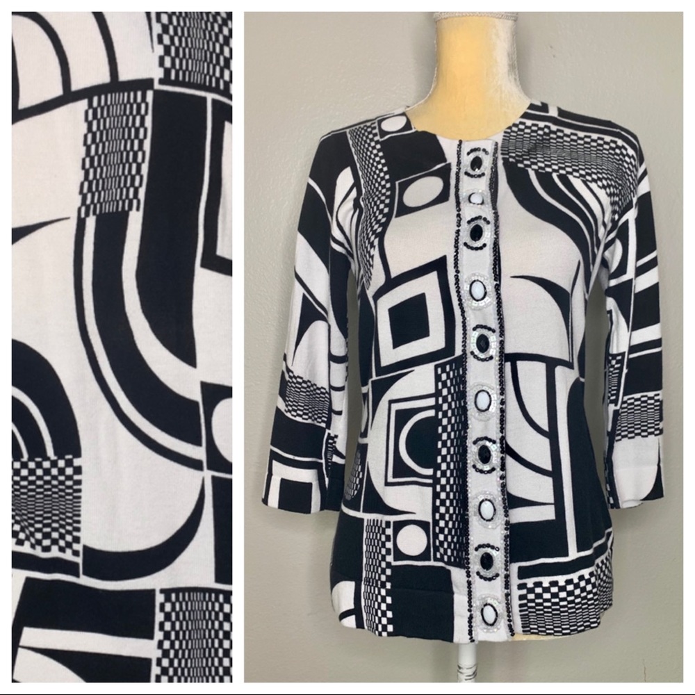 Berek Sequin and Print Button Down Sweater Small
